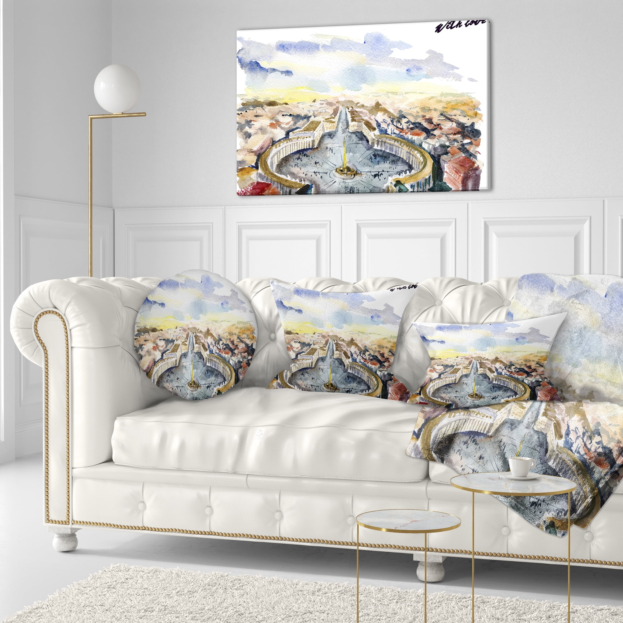 Designart Rome Hand drawn Illustration - Cityscape Painting Throw Pillow - 12x20