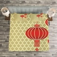 thumbnail image 3 of Ambesonne Asian Quilted Bedspread Set 3 Pcs, Chinese Baroque Art Pattern, Queen Size, Earth Yellow and Red, 3 of 3