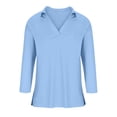 thumbnail image 5 of Womens Tops Casual Fashion Solid Color 3/4 Sleeve V-Neck Lapel Comfortable Pullover Top Womens Summer Tops oversized tshirts for women Green Polyester M, 5 of 5