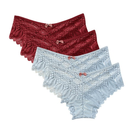 uublik Value 4-Pack  Underwear for Women Thong Comfortable Seamless Lightweight Soft Lace High Waist Panties