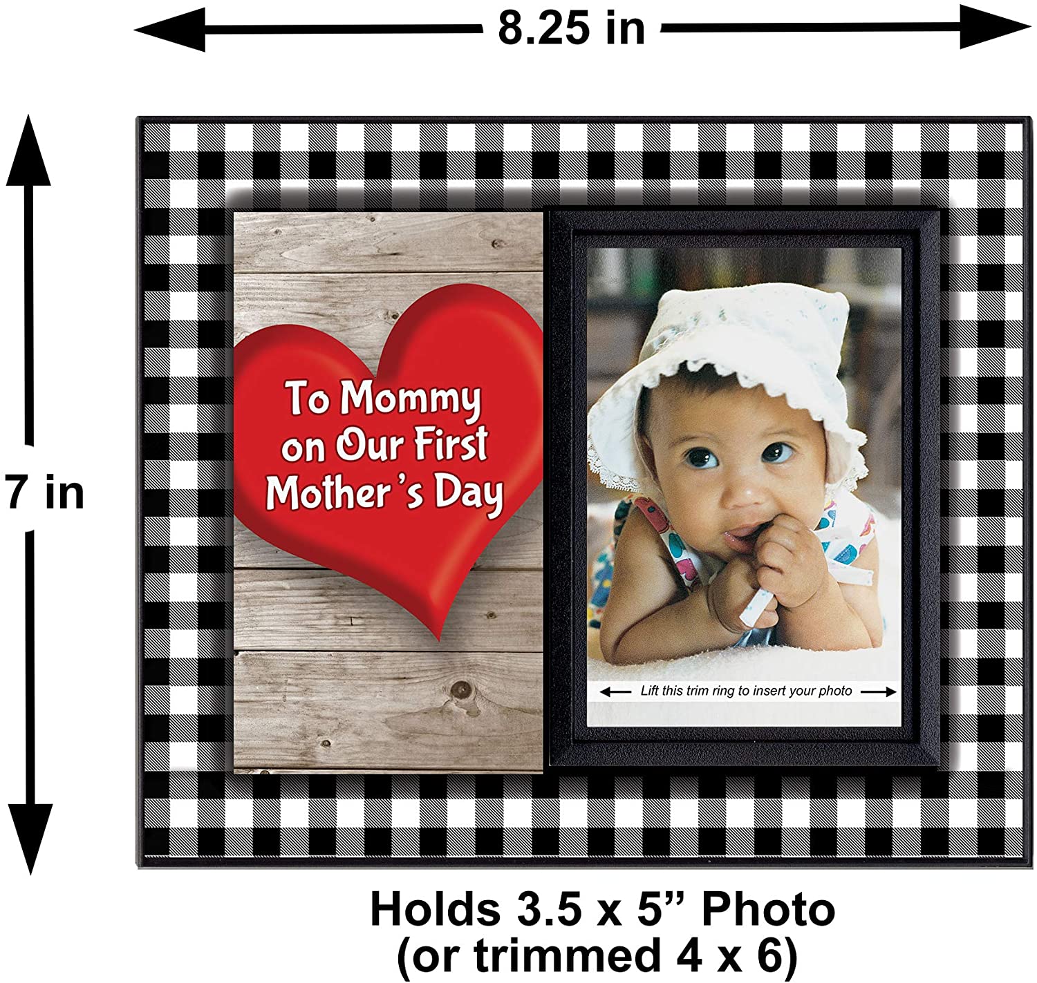 for First Time Mom | 1st Mothers Day Frame to Mommy on Our First Mother's Day Picture Frame | Holds 3.5” x 5” Photo | Boy or Girl Nursery Decor | Black & White Buffalo Plaid - image 4 of 7