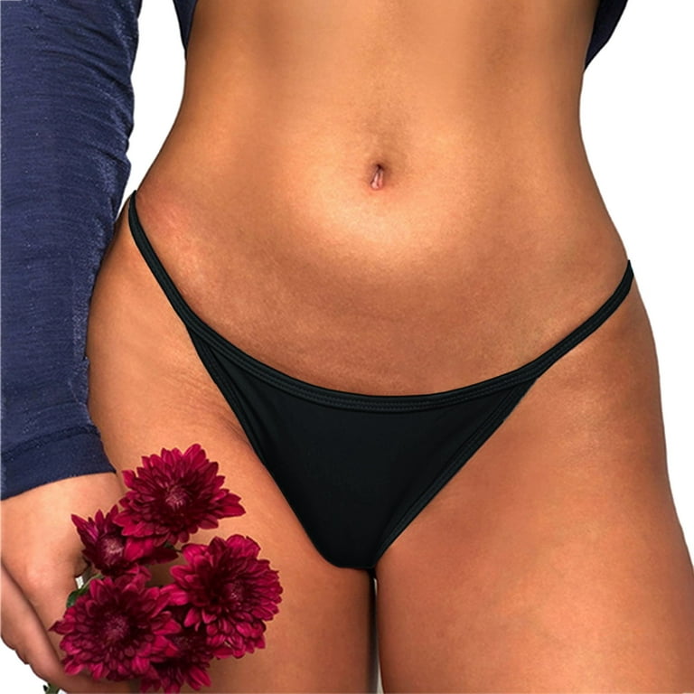 Breathable Bikini Panties for Women Plus Size Sexy T-Back G-String Thong  Soft Underwear Black L