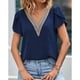 thumbnail image 4 of Camiseta de verano para mujer con escote en V y mangas de pétalos de encaje, corte holgado, azul violáceo XXL, 4 of 8