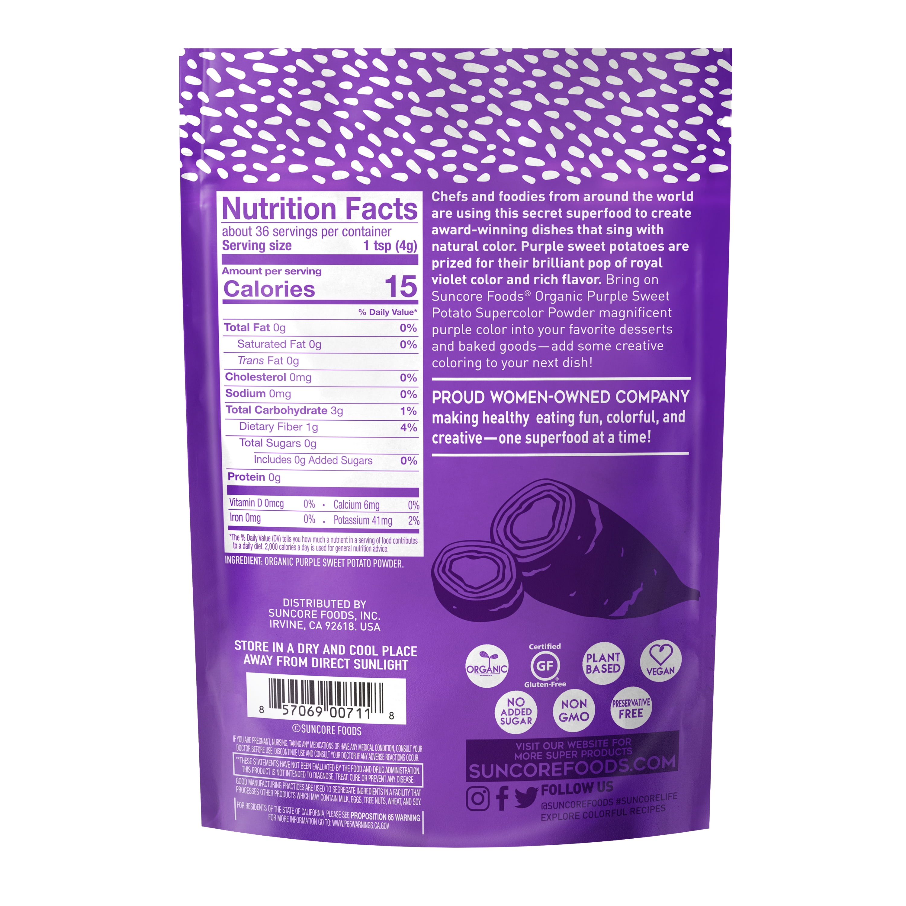 Suncore Foods Purple Sweet Potato Powder 5oz, Gluten-Free, Natural 