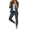 thumbnail image 2 of Jinhomg Business Suits for Women Plains Solid Open Front Blazer Jackets with Drawstring Waist Jogger Pants 2 Piece Casual Office Suits Gray XXL, 2 of 4
