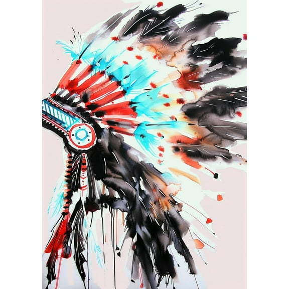 5D Diamond Art Painting by Number Kits for Adults Water Indian Chief Headdress DIY Paint with Full Drill Round Diamond Gems Painting Art Craft for Home Wall Decor 15.8x19.8inch