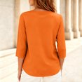 thumbnail image 4 of Sewkxo Women's Casual 3/4 Length Sleeve T-Shirts Loose Crewneck Tops Basic Cotton Solid Tees Blouses Plus Size Fit Blouse,Saffron M, 4 of 5