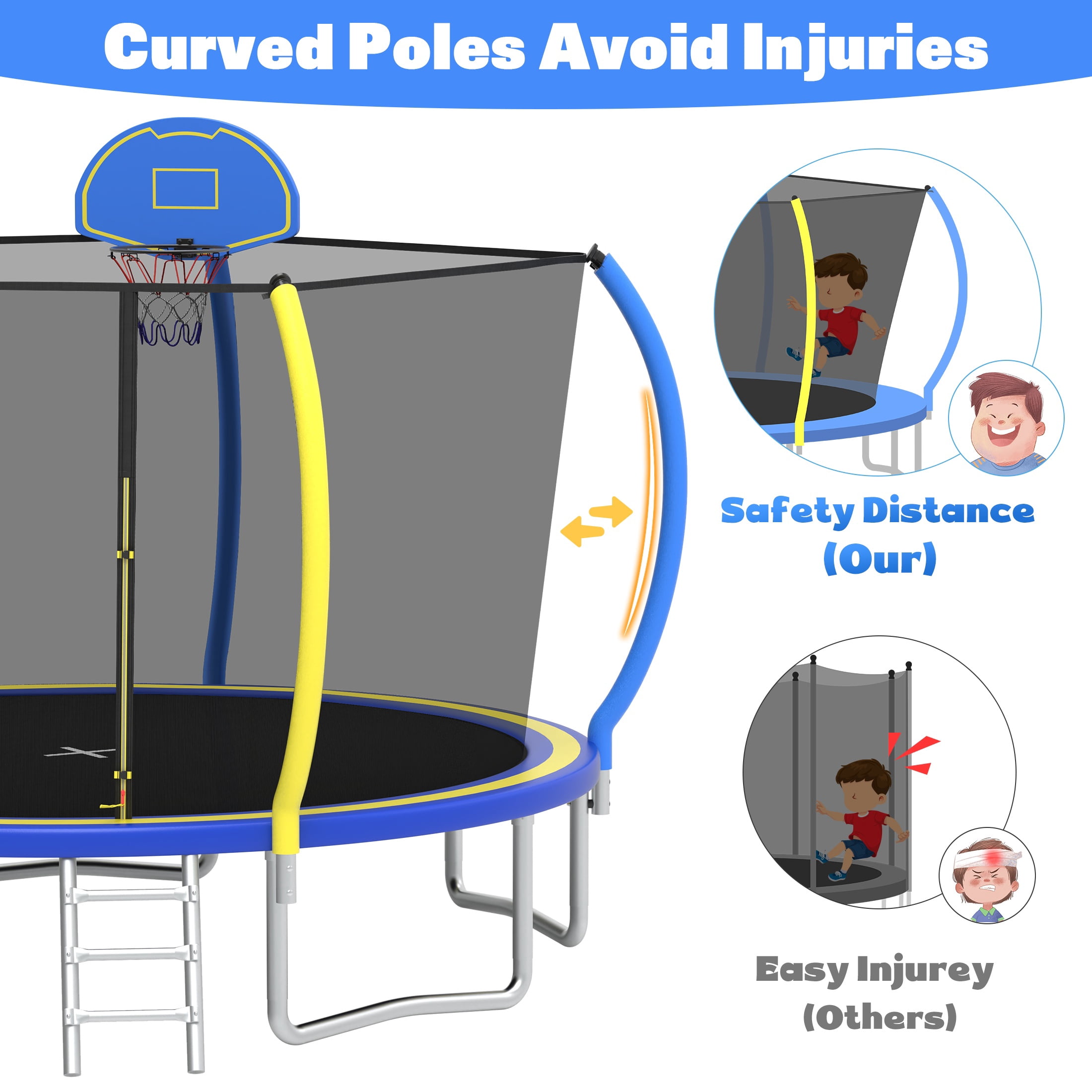 Outdoor Trampoline with Enclosure Net, Segmart 12Ft Trampolines for Kids and Adults, Recreational Trampoline with Ladder, Heavy Duty Yard Trampolines, Heavy-Duty Galvanized Steel Round Trampolines