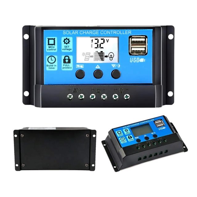 Contrôleur de Charge Solaire 10A 12V 24V Régulateur de Panneau Solaire pour Entrée PV Max 50V, Sûr à Utiliser