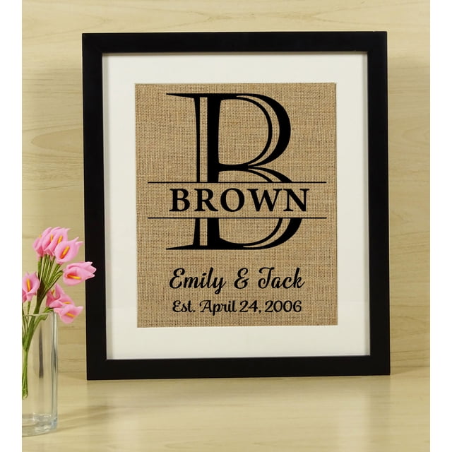 Darling Souvenir Burlap Print Wall Decor Personalized Couple Wedding Sign Gift Mr & Mrs-11 x 14 Inches