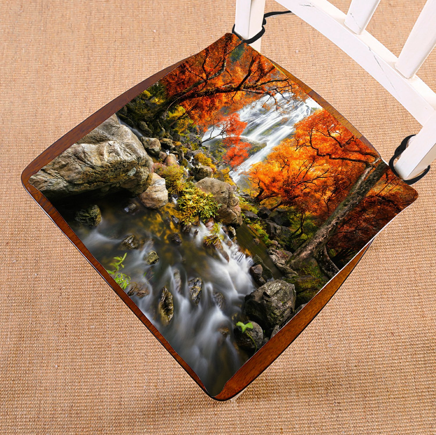 PHFZK Forest Woodland Landscape Chair Pad, Waterfall in the Autumn Seat