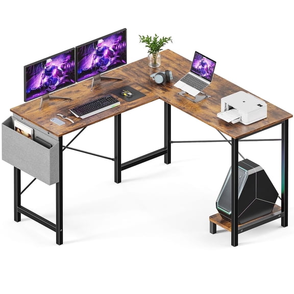 CONCETTA L-Shaped Gaming Desk with CPU Stand, Home Office Writing Table, Corner Workspace for Adults, Brown