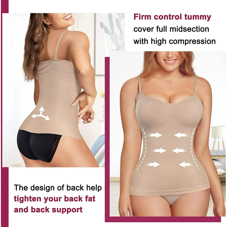 Women's Body Shaper Camisole Tank Top with Built-in Bra Tummy Firm Control  Cami (Beige, Medium) 