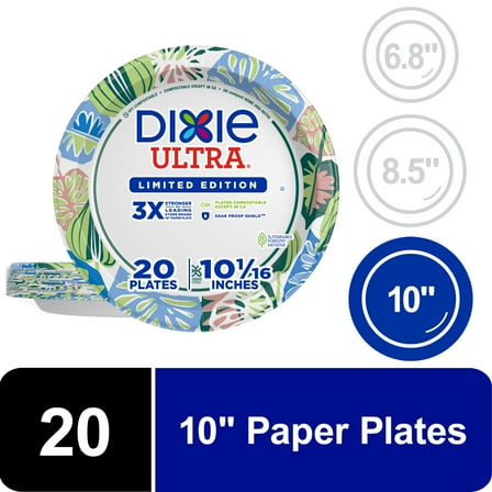 Dixie Ultra Summer Design Disposable Paper Plates, 10", Multi-Color, 20 Count