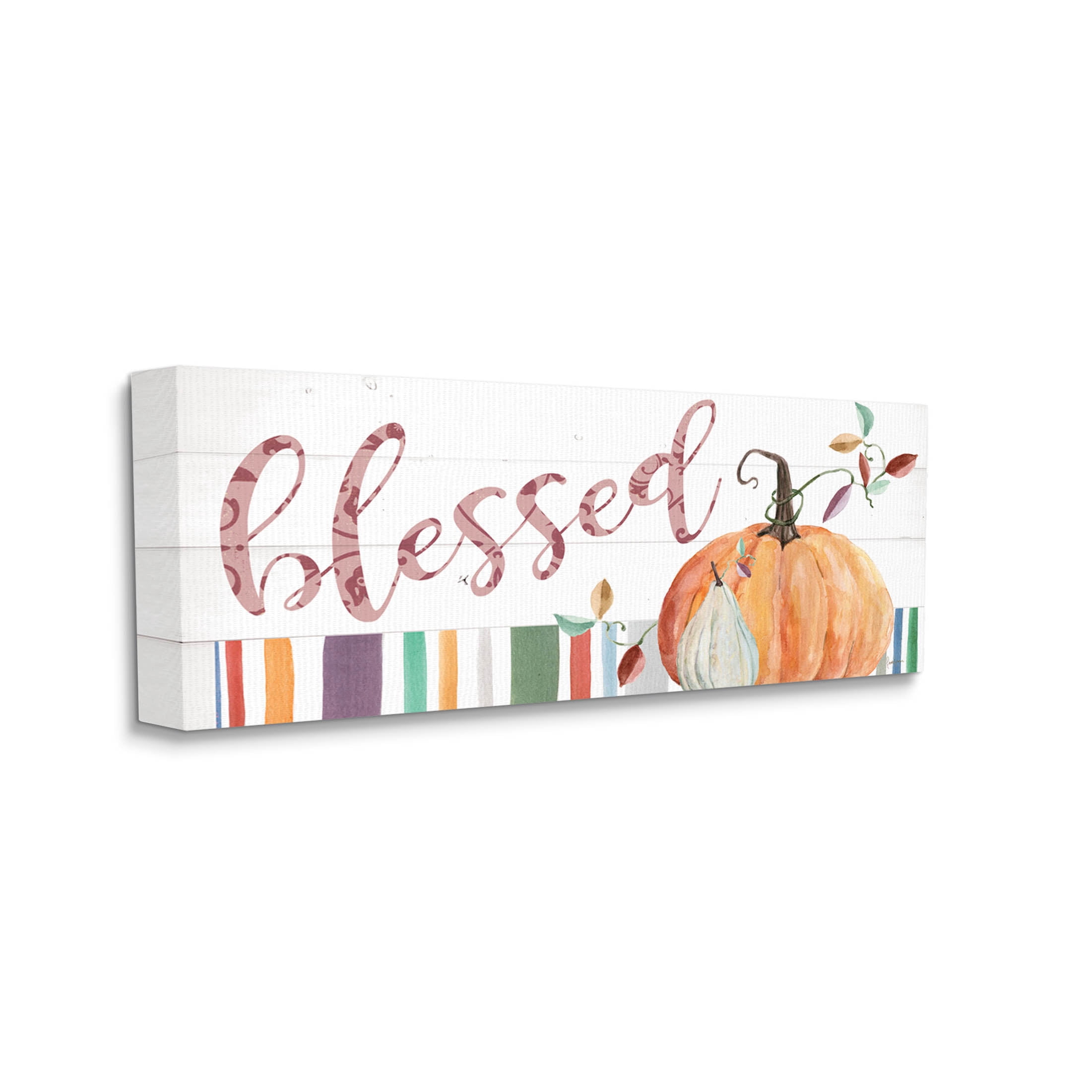 Stupell Industries Blessed Striped Festive Pumpkin Graphic Art Gallery Wrapped Canvas Print Wall Art, Design by Livi Finn