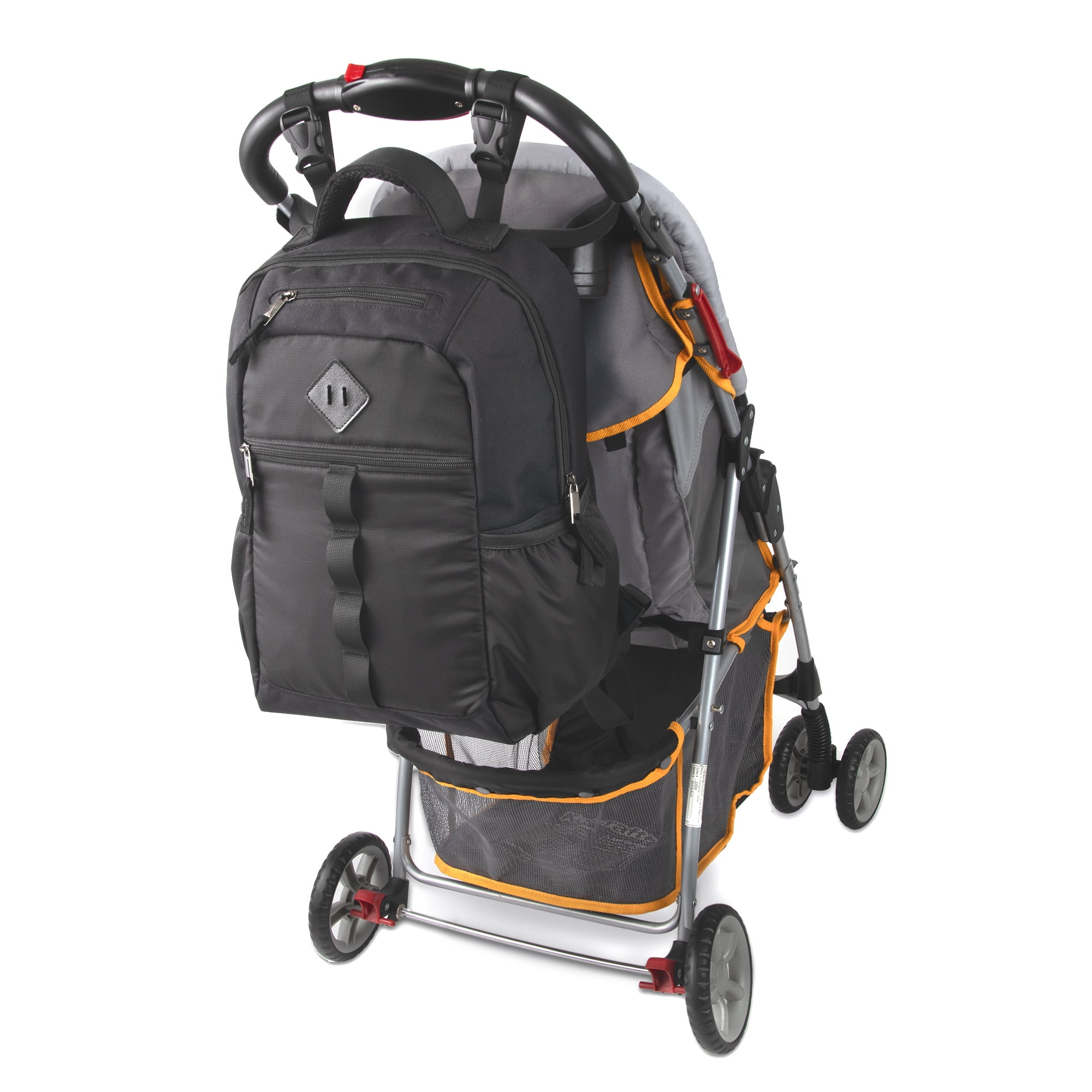 Baby Essentials Multi-Pocket Dual Zipper Closure Diaper Bag Backpack with Matching Changing Pad, Insulated Bottle Pockets and Stroller Straps in Black