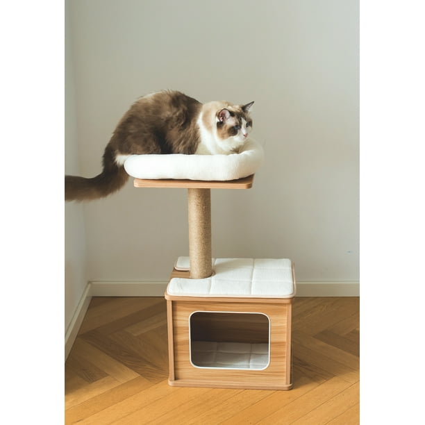 Catry 30" Wooden Small Cat Tree with Condo Sisal Rope Scratching Post