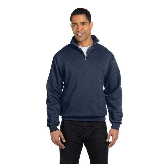Jerzees Nublend Adult Quarter-Zip Cadet Collar Sweatshirt , 995M , VINTAGE HTR NAVY , X-Large