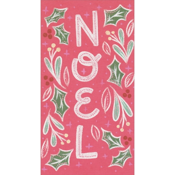 RSVP Vertical NOEL with Holly Leaves on Red Money Holder / Gift Card Holder Christmas Card