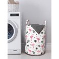 thumbnail image 3 of Flamingo Laundry Bag, Watercolor Art Flamingos with Flower Motifs Coconut Tree Leaves Triangles, Basket with Handles Drawstring Closure for Laundromats, 13" x 19", Black Pink Cream, by Ambesonne, 3 of 4
