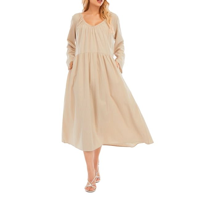 Vestido holgado de manga larga con bolsillos Vintage Plus Size Casual Boho Holiday Dress Romacci Vestido de mujer