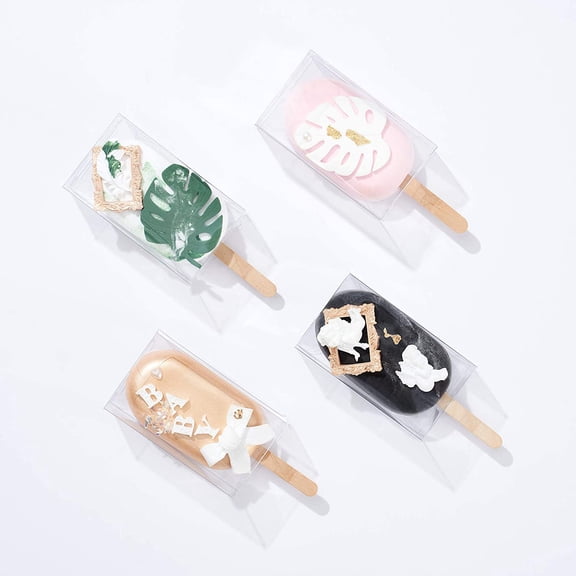 100PCS 3.7 x 2.2 x 1.5 inches Cakesicle Boxes, Rice Krispies Treat Boxes, Popsicle Boxes, Clear Ice Cream Shaped Favor Gift Boxes for Birthday Party Anniversary Favors