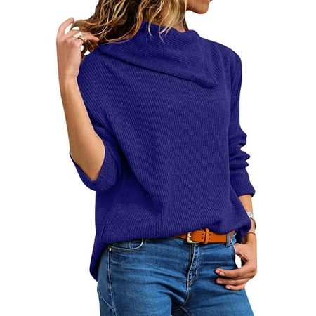 - DBoard Women Ribbed Knit Sweater Lapel Neck Long Sleeve Solid Color Pullover Tops