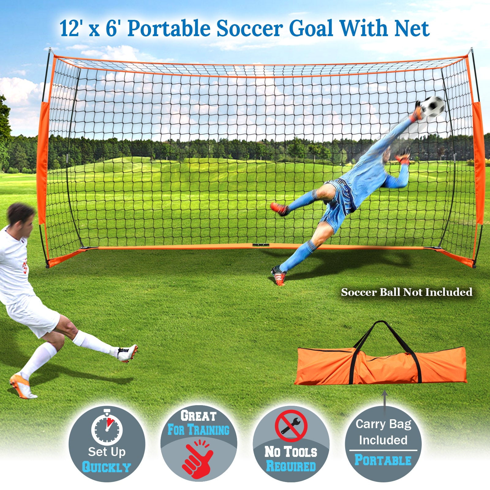 SUNNYOUTDOOR 12X6FT Soccer Goal Portable Soccer Goals for Backyard with Carry Bag, Youth and Adult Training Equipment