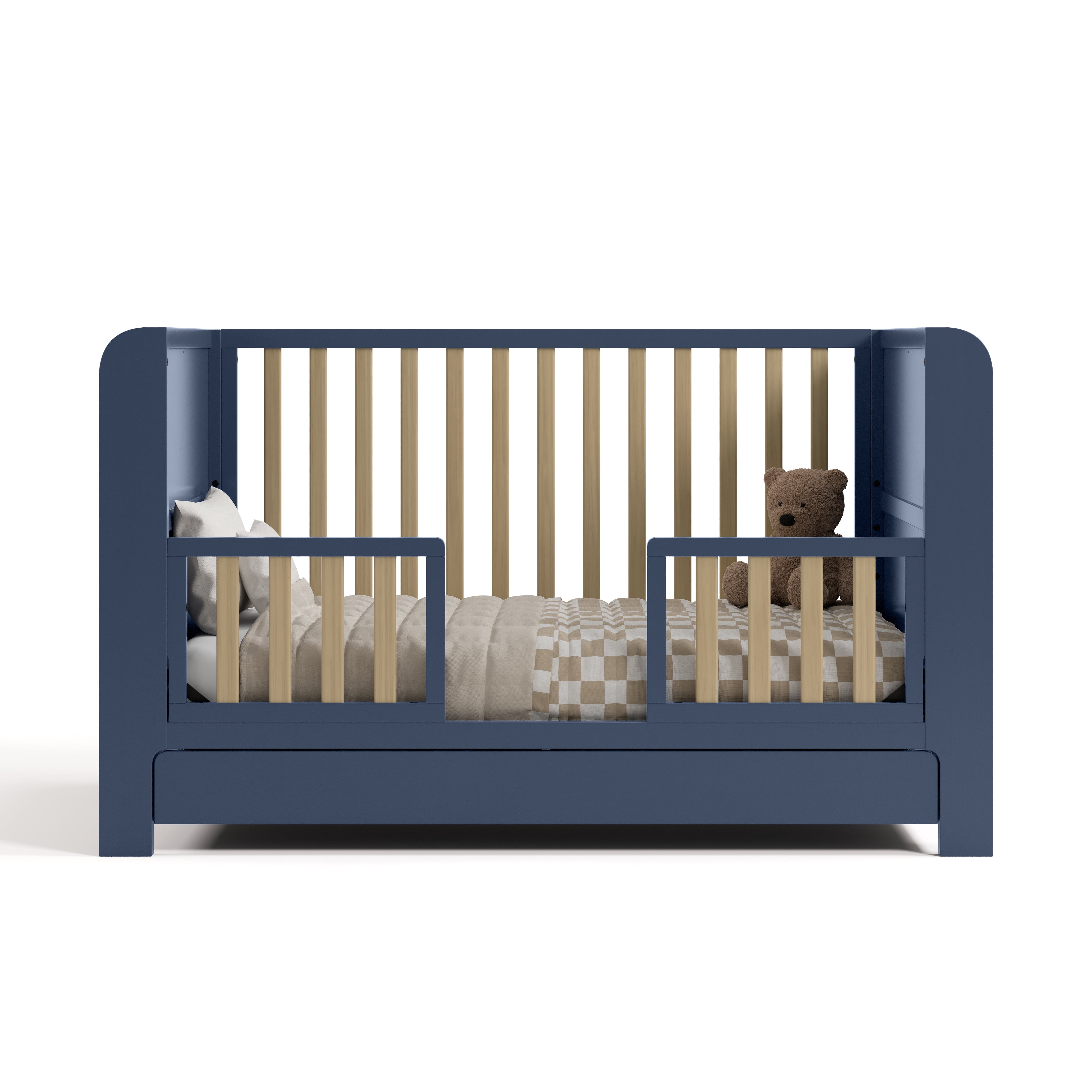 Graco Read-with-Me 4-in-1 Convertible Baby Crib with Drawer, Midnight Blue with Driftwood