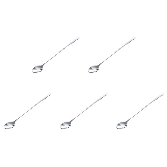 5pcs 10 Inch Stainless Steel Tableware Long Handle Scoop Teaspoon,5 x Long Iced Teaspoons Drink Spoon,Silver