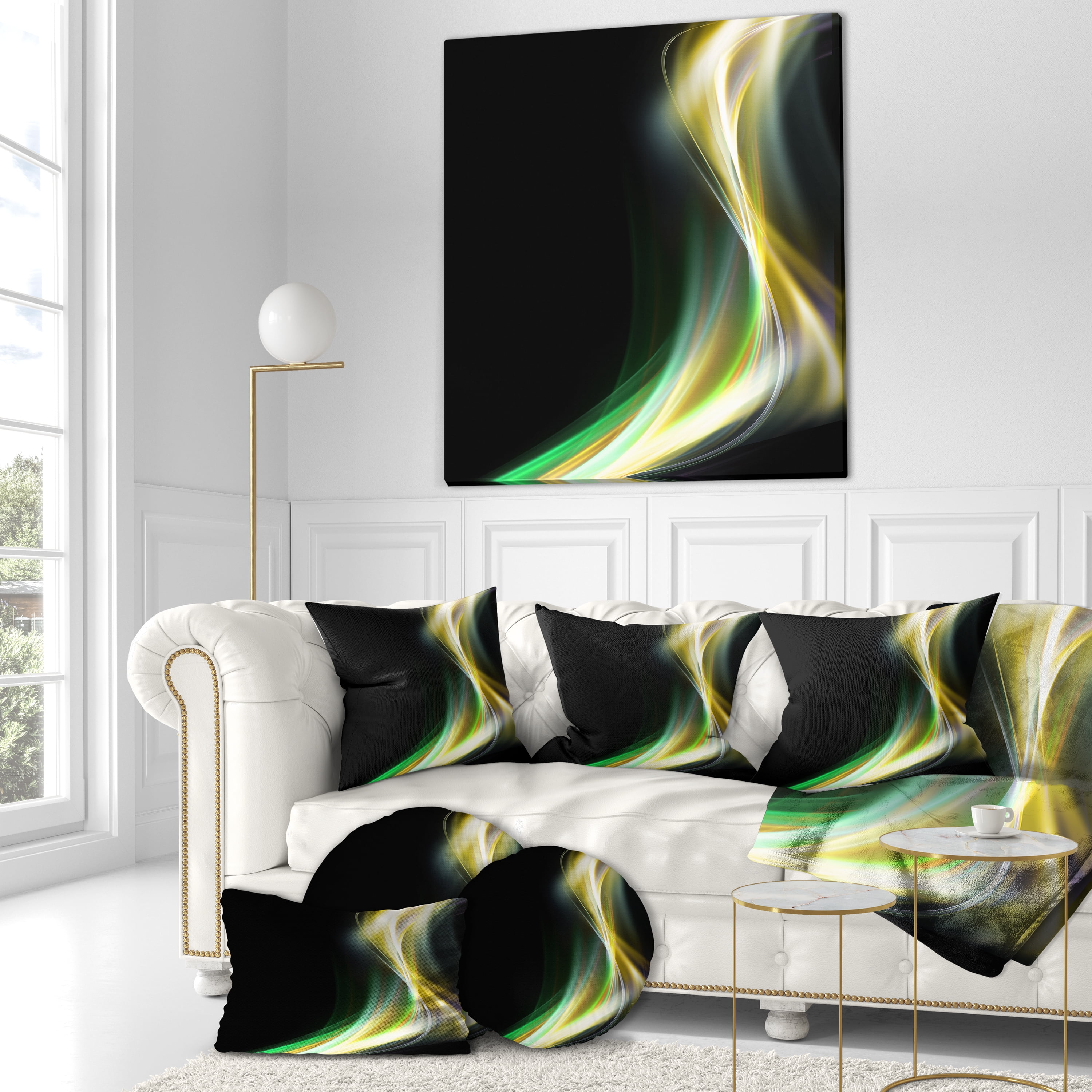Designart Green Yellow Light Art - Abstract Throw Pillow - 18x18