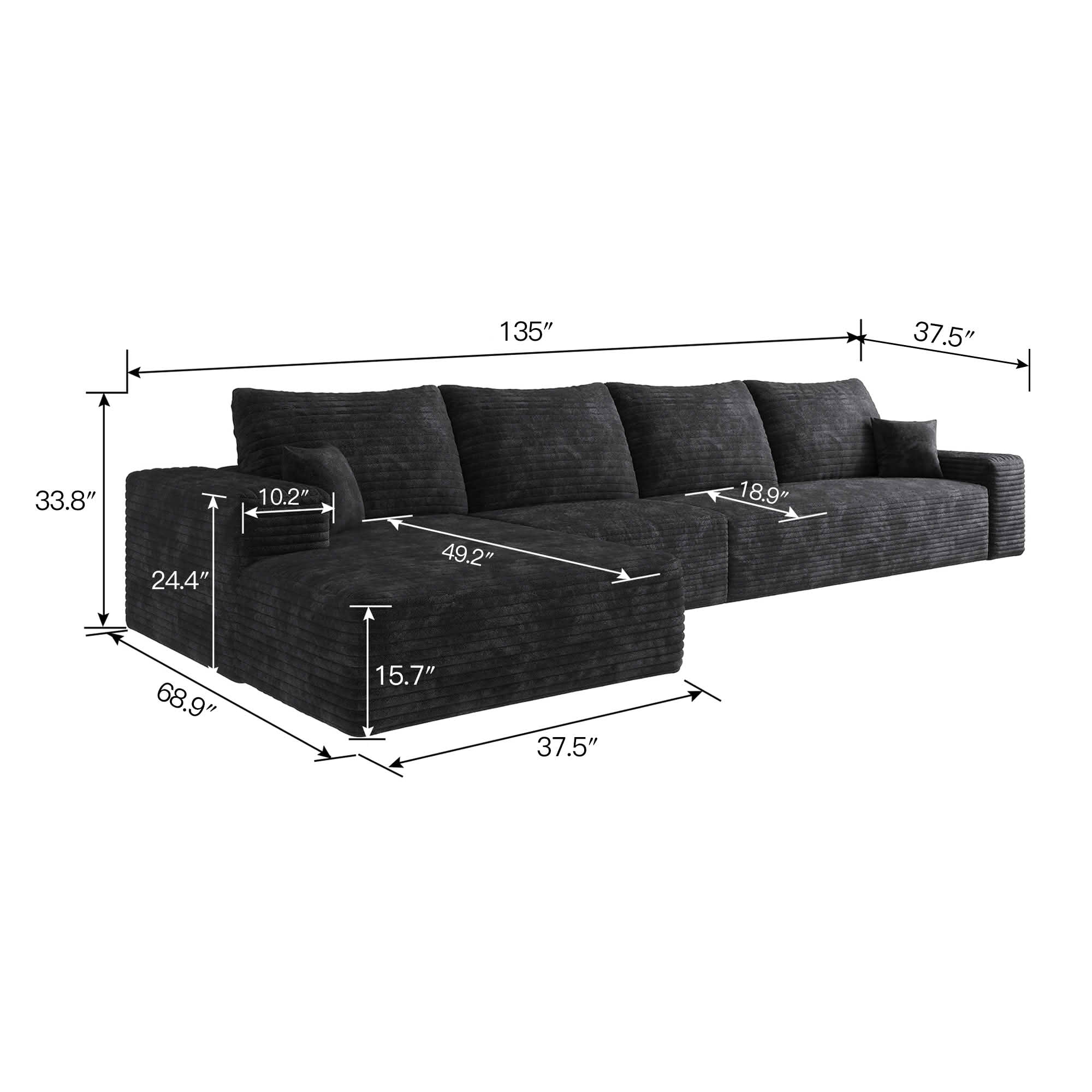 MAYEERTY 135 Inch L‑Shaped Cloud Sectional Couch, Modern Modular Deep‑Seat Corner Sofa with Reversible Chaise, Plush Corduroy Upholstered Sofa, No‑Assembly Required for Living Room Bedroom Apartment