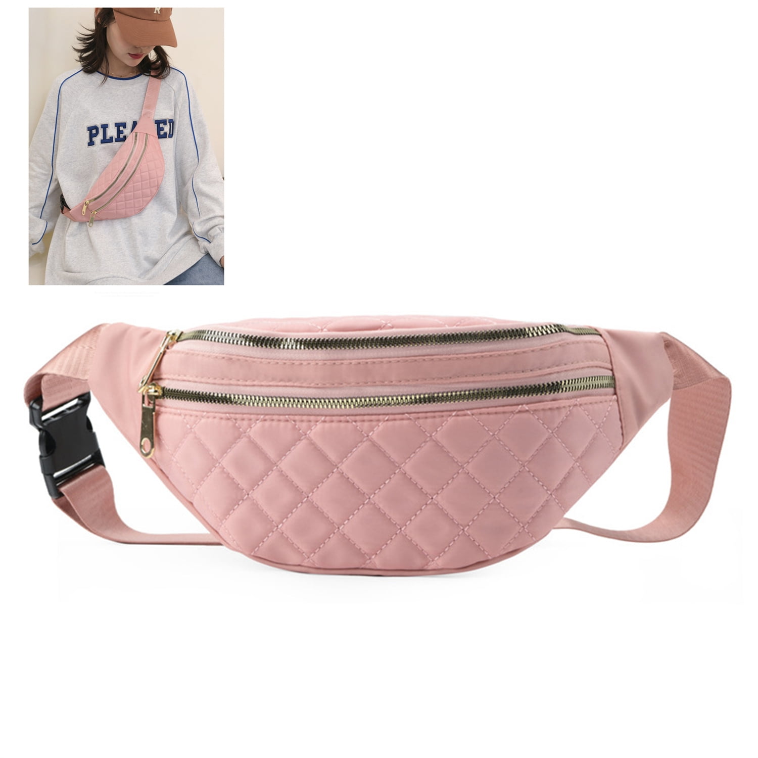 Yuanbang Men's Casual Chest Fanny Pack Phone Bag Sports Belt Functional Canvas Messenger Bag, Adult Unisex, Size: 1 Pack, Pink