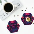 thumbnail image 4 of Fuzoiu Purple-Red Skull Print Leather Coasters Set,Drink Coasters Set of 4,for Tabletop Protection, Durable PVC Coasters,Home Décor and Housewarming Gift-Hexagon, 4 of 6
