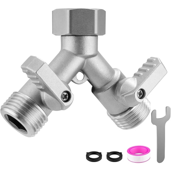 AOVOX 2‑Way Garden Hose Y Splitter, 304 Stainless Steel Lead‑Free Heavy‑Duty 3/4 in Full Flow Water Splitter.