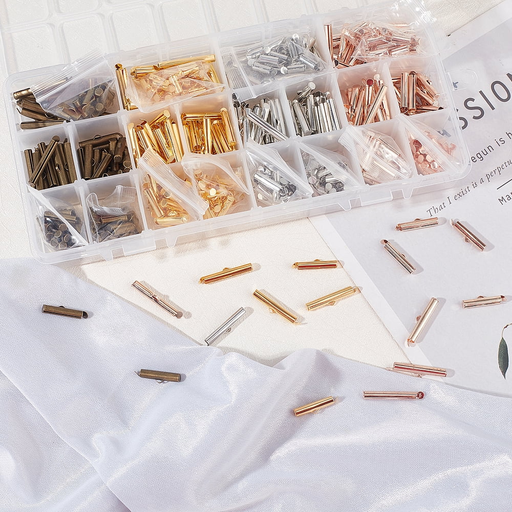 PandaHall 480pcs 4 Colors Slider End Clasps Tubes Terminators Tubes Slider End Caps Slide Tube End Bar for Seed Bead Multi-Strand Necklace Bracelet Jewelry Making (10/13 / 16/20 / 25 / 30mm)