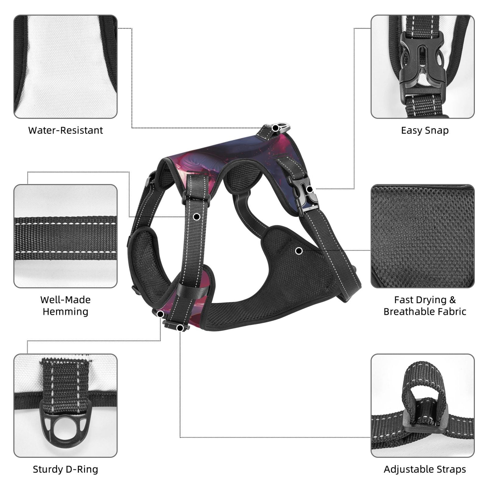 Kdxio Astronaut Riding Fiery Horse Print No Pull Dog Harness Adjustable Reflective Oxford Easy Control Medium Large Dog Harness for Training and Everyday-Large