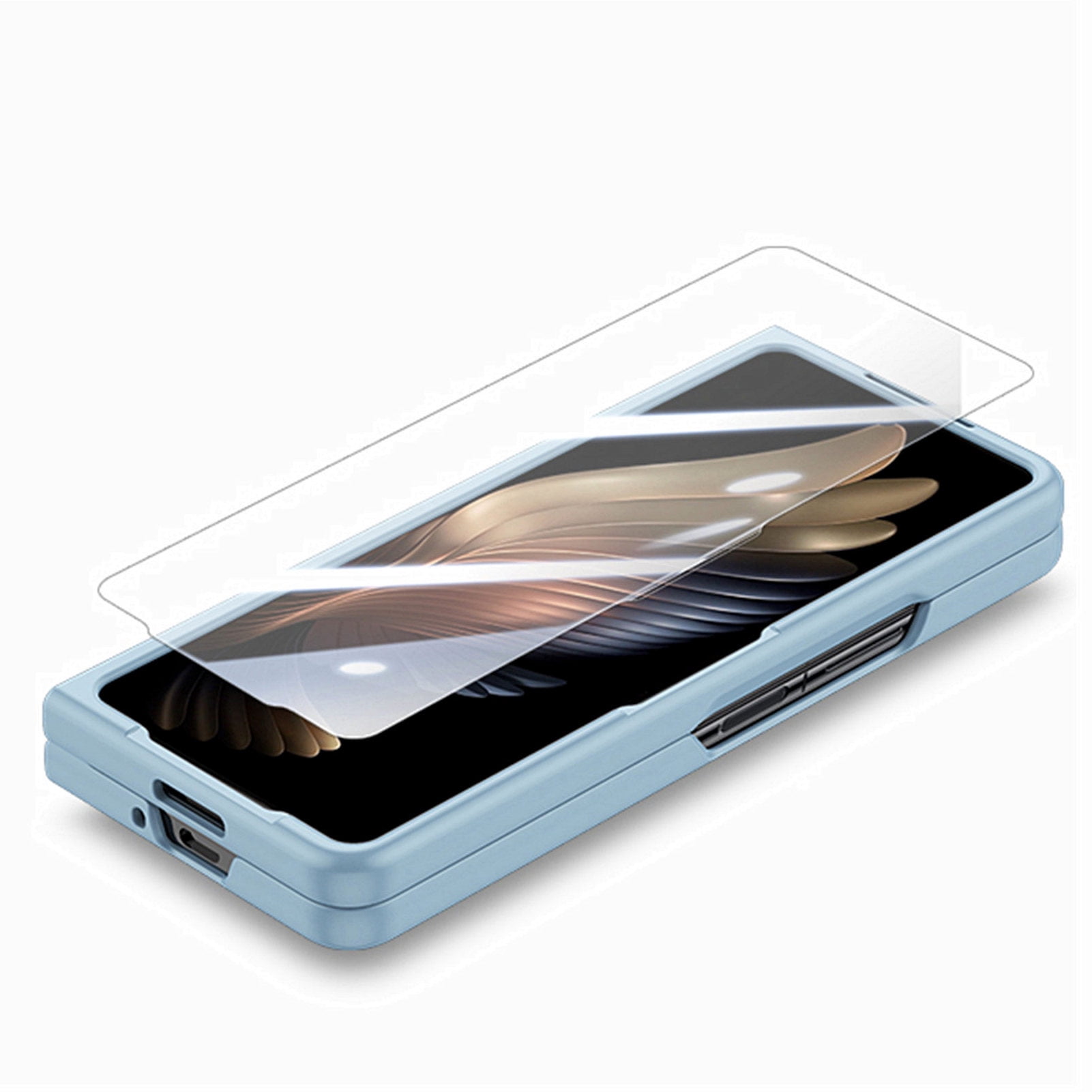 for Samsung Galaxy Z Fold 5 Case with Strap, [Non Slip Silicone Touch] Slim Protective Phone Case with Elastic Finger Wristband, Shockproof PC Cover for Samsung Galaxy Z Fold 5 2023 - Light Blue