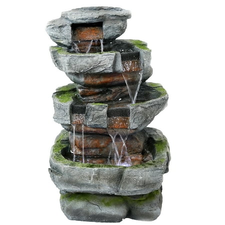 Sunnydaze 31 H Electric Polyresin and Fiberglass Large Rock Quarry Waterfall Outdoor Water Fountain with LED Lights