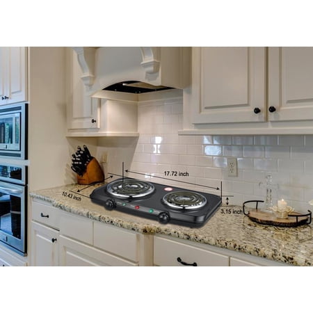 Mainstays Double Burner, 120V~ 1800W, Portable, Easy to Cook, Elegant Classic Design, 3.28 lbs