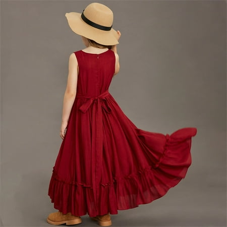 

PEASKJP Plus Size Dresses Girls Toddler Roundneck Short Sleeve Chiffon Flowy Prom Ball Gown Dress Strappy Swing Halter Dress for Girls Wine 3-4 Years