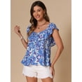 thumbnail image 3 of DARING DIVA Women's Casual Floral Scoop Neck Ruffle Short Sleeve Top XS Blue, 3 of 6