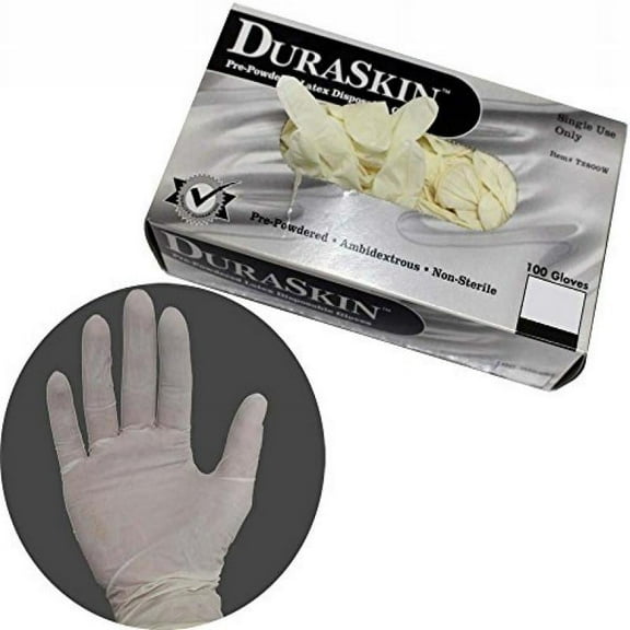 DuraSkin Small Size 5 Mil Latex Disposable Exam Gloves in 100 Count Box