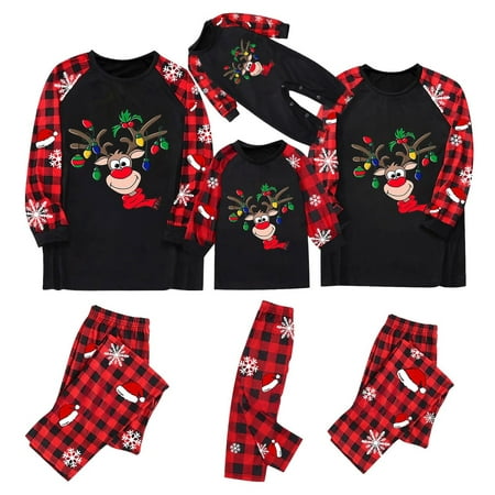 

Gwiyeopda Christmas Family Matching Pajamas Set Long Sleeve Cartoon Elk Print Nightwear Sleepsuit Set