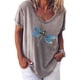thumbnail image 2 of Guardurnaity Camisa de manga corta con cuello en V y estampado de libélula para mujer Prendas para la parte del cuerpo Gris L Guardurnaity AP002002-35, 2 of 3