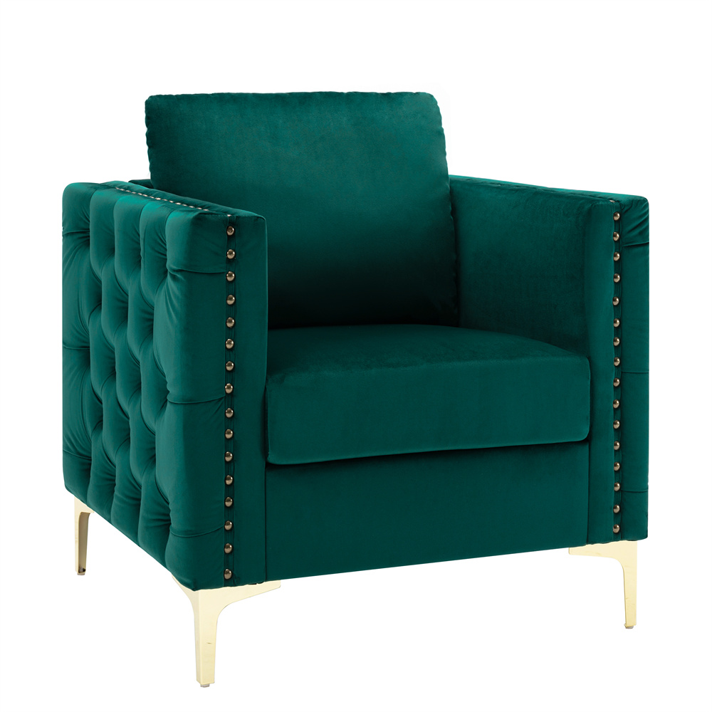 Modern Velvet Armchair, Upholstered Tufted Button Accent Chair