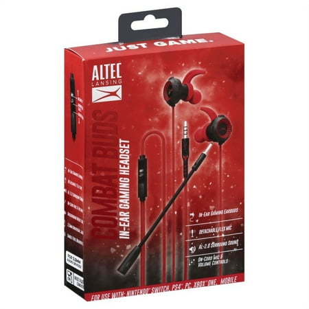 Altec Lansing Combat 3.5mm Gaming Earbuds with Microphone Inline Controls - Red