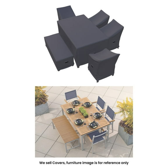 Covers & all Travira Outdoor Dining Set Cover for 6-Person Rectangular Patio Dining Set, Water-Repellent UV-Resistant Polyester with Tie-Downs