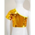 thumbnail image 4 of LiiYii Kids Girls One Shoulder Crop Tank Hip Hop Dance Shirts Girls Shiny Metallic Top Rave Festival Gold 140, 4 of 7