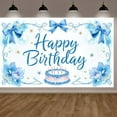 thumbnail image 3 of Blue Theme Banner Floral Design Party Backdrop Cake Pattern Gold Accents Celebration Backdrop for Birthday Party Indoor Decor Party Photography, 3 of 9